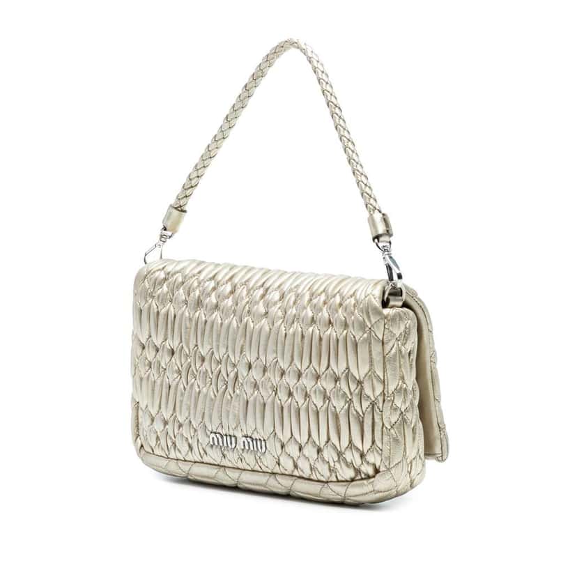 Miu Miu Matelasse Nappa Crystal Chain Satchel Gold Leather Good condition - Back View