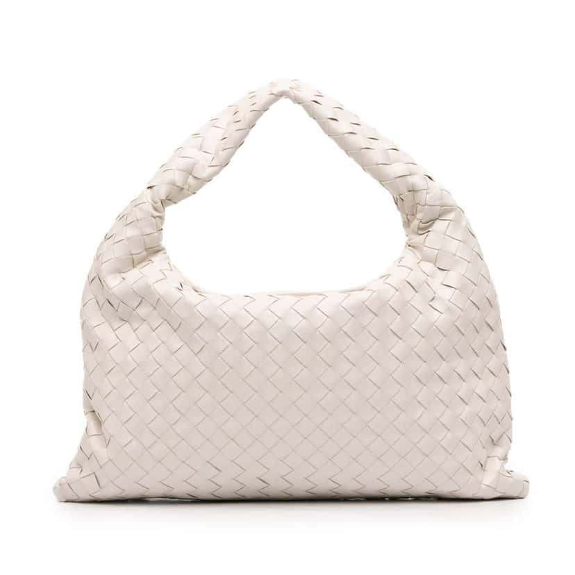 Bottega Veneta Small Calfskin Intrecciato Hop Hobo White Leather Good condition - Front View
