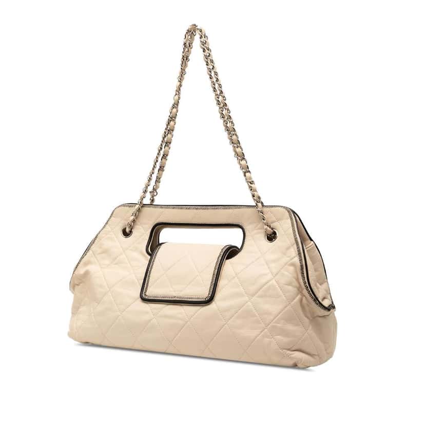 Chanel Quilted Lambskin East West Mademoiselle Accordion Flap Brown Leather Good condition - Back View
