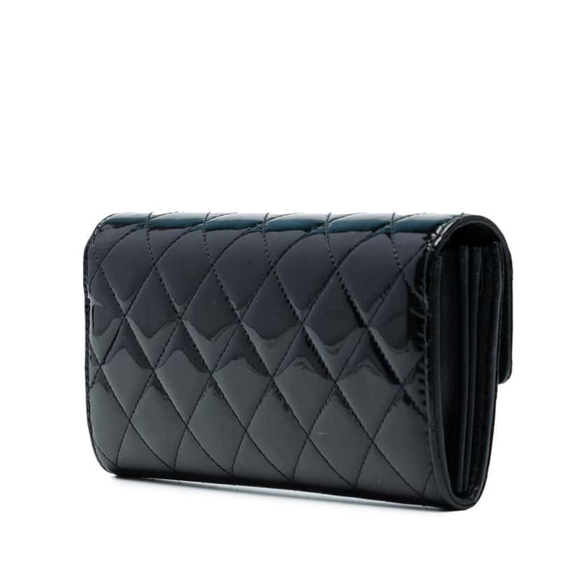 Chanel Large CC Quilted Patent Flap Wallet Black Leather Good condition - Back View