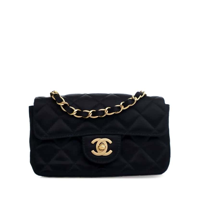 Chanel Extra Mini Rectangular Classic Satin Single Flap Black Satin Good condition - Front View