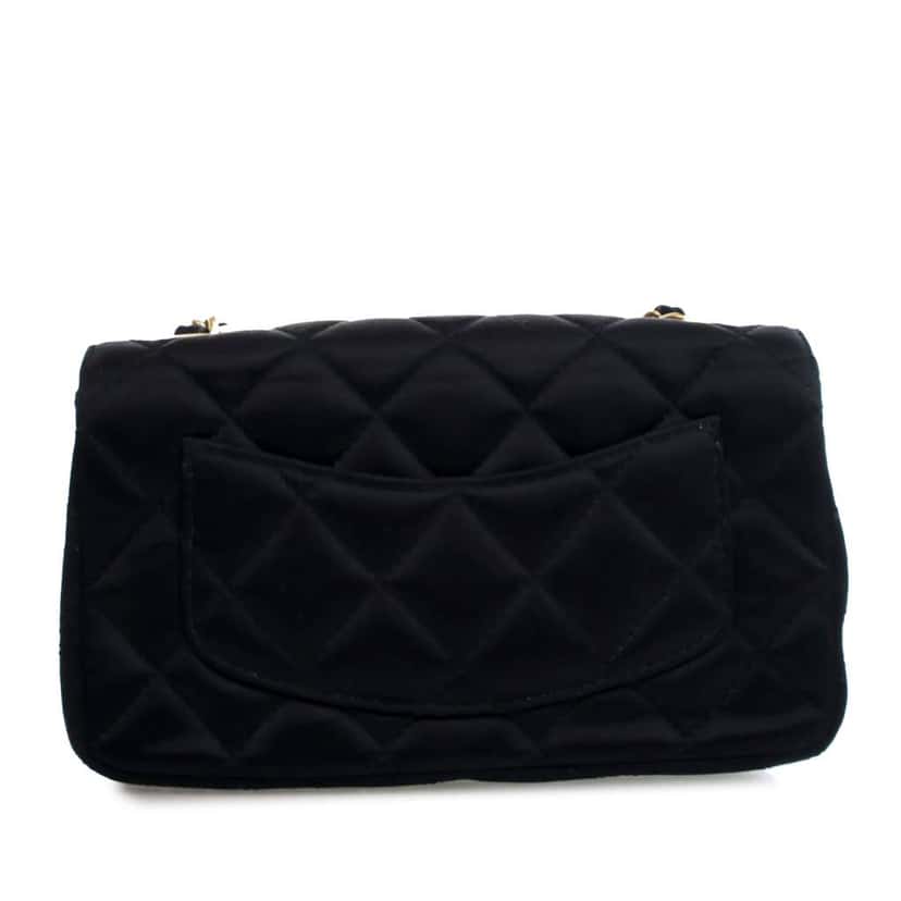 Chanel Extra Mini Rectangular Classic Satin Single Flap Black Satin Good condition - Back View