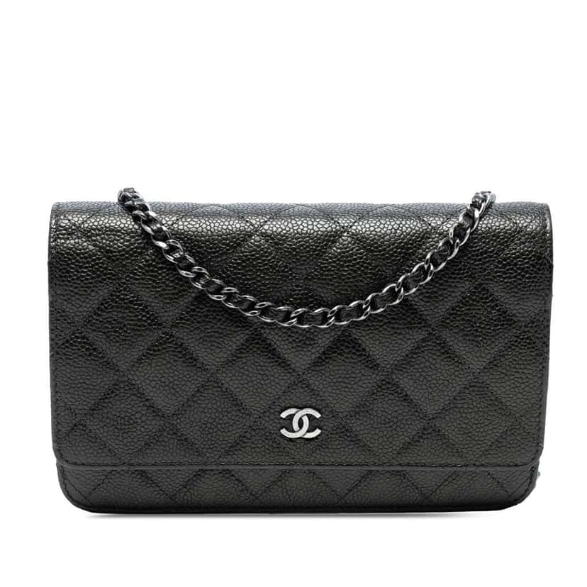 Chanel CC Quilted Caviar Wallet on Chain Black Leather Good condition - Front View