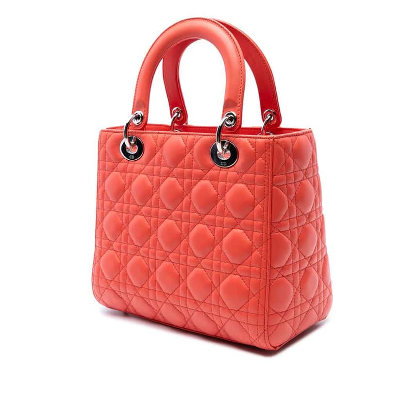 Dior Medium Lambskin Cannage Lady Dior Orange Leather Good condition - Back View