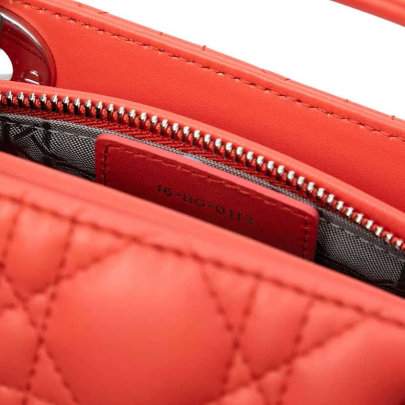 Dior Medium Lambskin Cannage Lady Dior Orange Leather Good condition - Box View