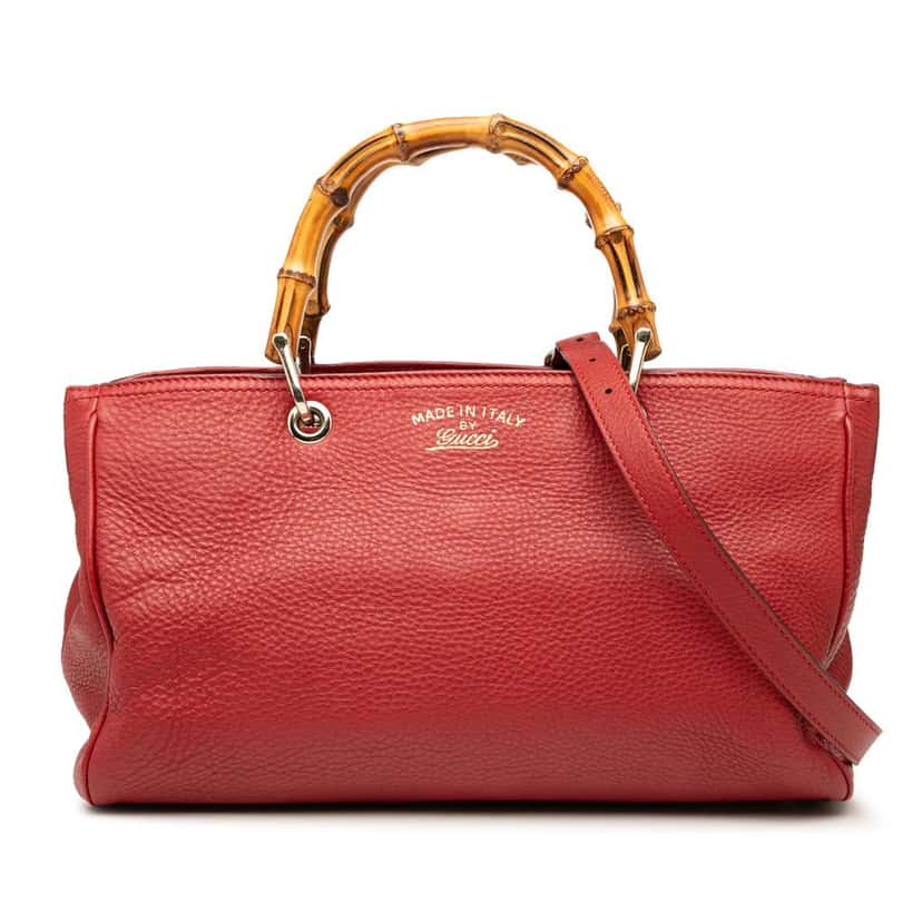 Gucci Medium Calfskin Bamboo Shopper Satchel Red Leather Good condition - Front View