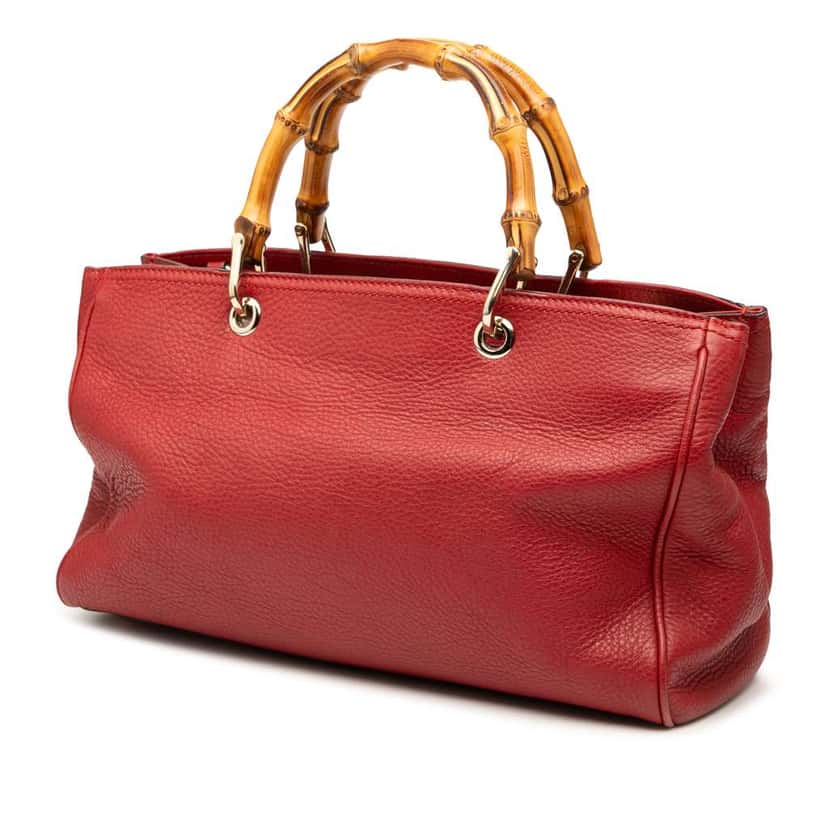 Gucci Medium Calfskin Bamboo Shopper Satchel Red Leather Good condition - Back View
