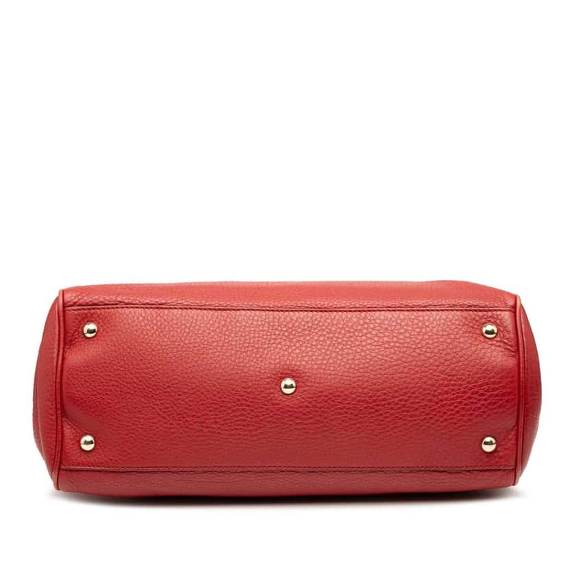 Gucci Medium Calfskin Bamboo Shopper Satchel Red Leather Good condition - Inside View