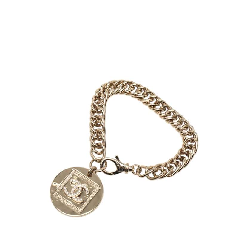 Chanel Gold Plated CC Rhinestone Bracelet Gold Metal Good condition - Front View