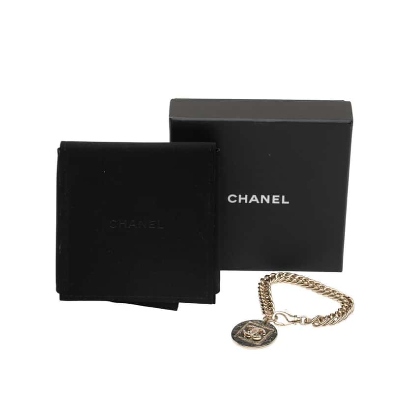 Chanel Gold Plated CC Rhinestone Bracelet Gold Metal Good condition - Box View