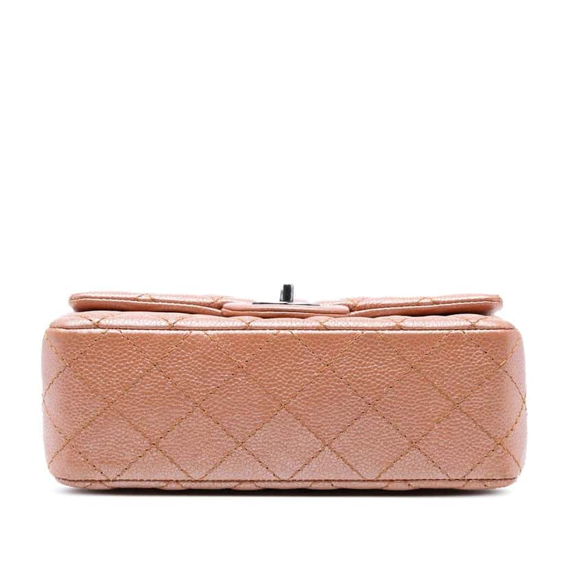 Chanel Mini Rectangular Classic Metallic Caviar Single Flap Pink Leather Very good condition - Inside View