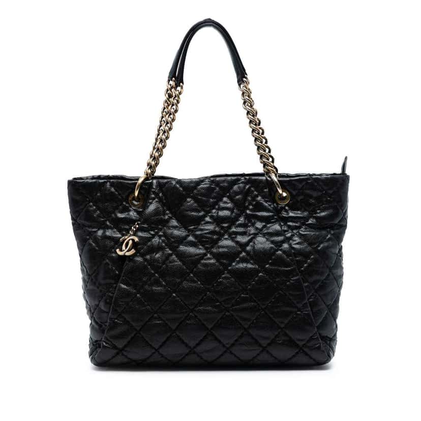 Chanel Large CC Quilted Glazed Caviar Coco Pleats Tote Black Leather Good condition - Front View