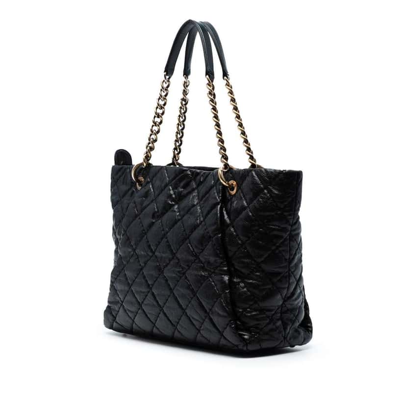 Chanel Large CC Quilted Glazed Caviar Coco Pleats Tote Black Leather Good condition - Back View