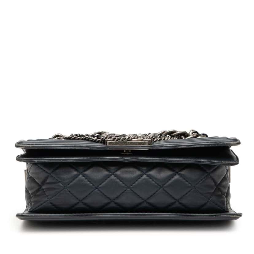 Chanel Old Medium Tweed Enchained Boy Flap Blue Tweed Good condition - Inside View