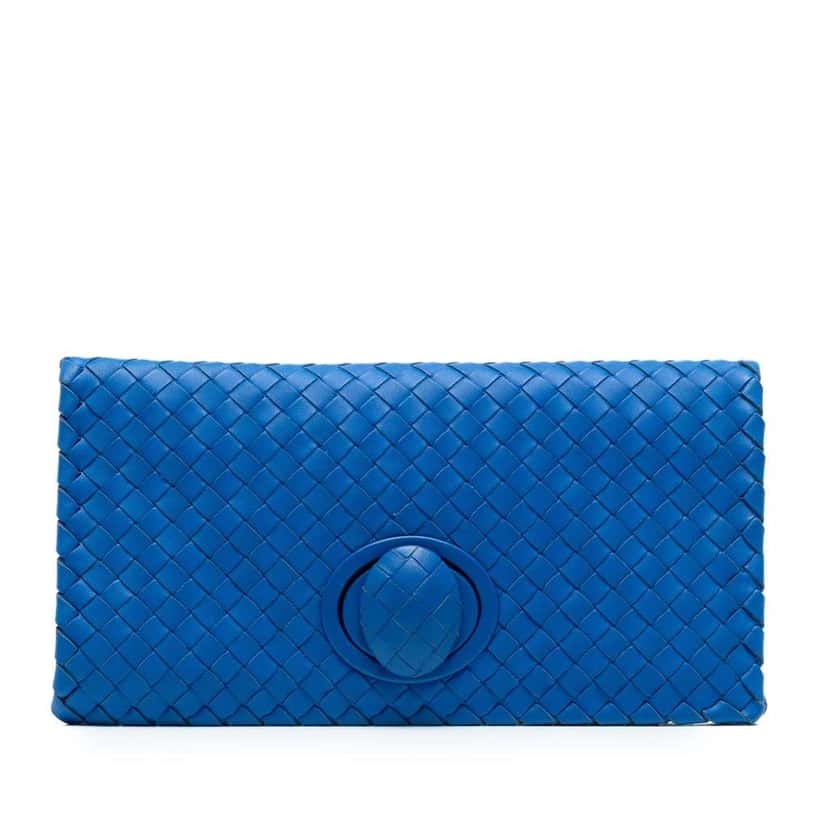 Bottega Veneta Nappa Intrecciato Turn Lock Clutch Blue Leather Good condition - Front View