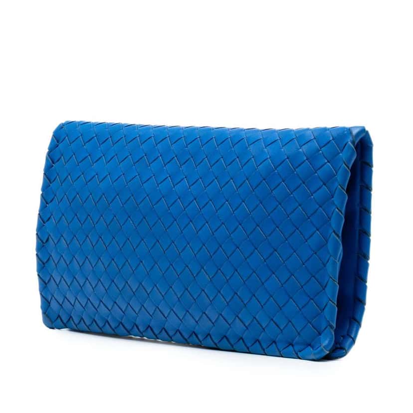 Bottega Veneta Nappa Intrecciato Turn Lock Clutch Blue Leather Good condition - Back View