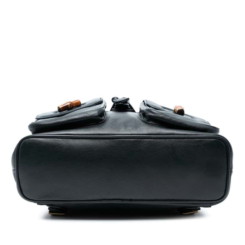 Gucci Calfskin Bamboo Drawstring Backpack Black Leather Good condition - Inside View