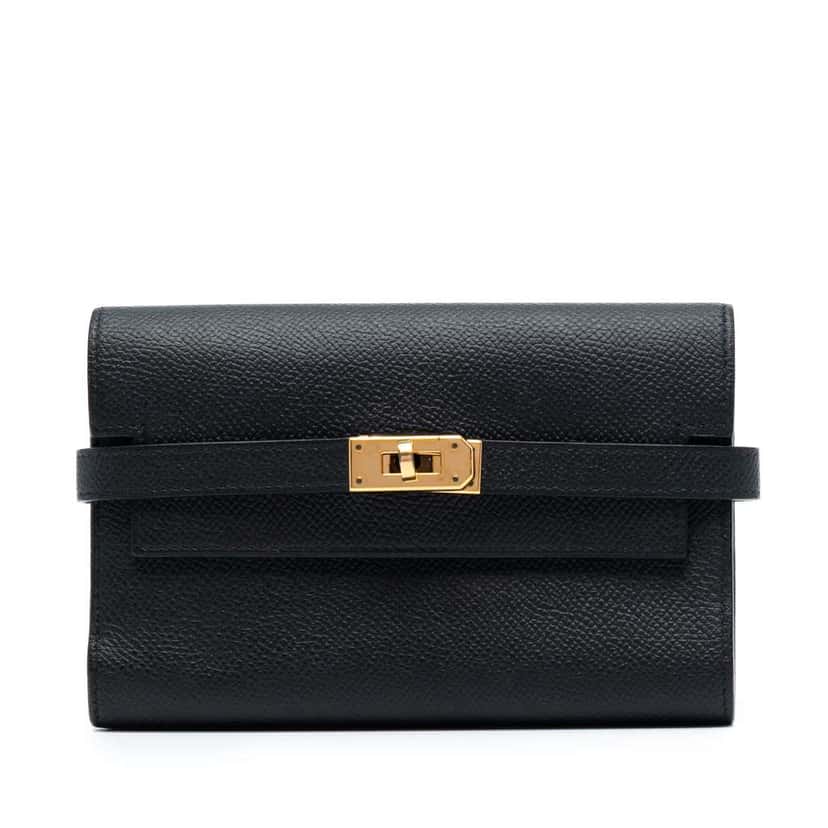 Hermès Medium Epsom Kelly Depliant Wallet Black Leather Good condition - Front View