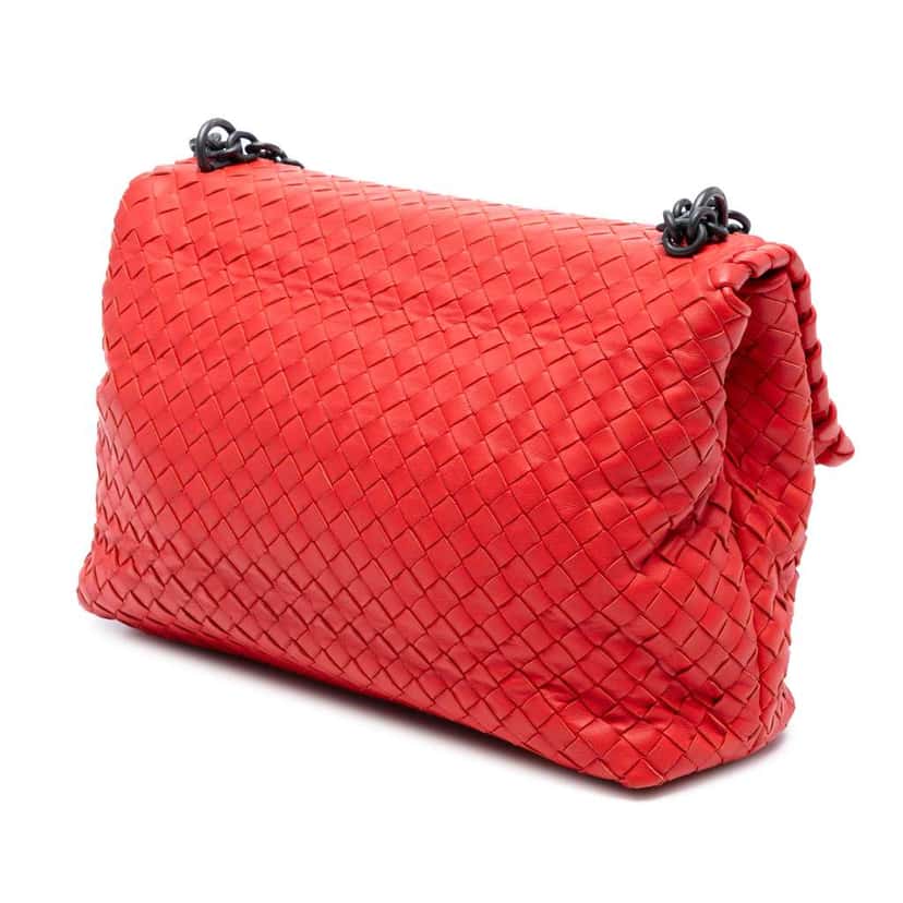 Bottega Veneta Medium Nappa Intrecciato Olimpia Shoulder Bag Red Leather Good condition - Back View