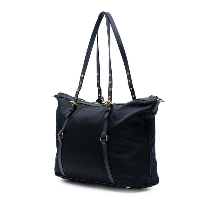 Prada Saffiano Trimmed Tessuto Zip Top Convertible Tote Blue Good condition - Back View