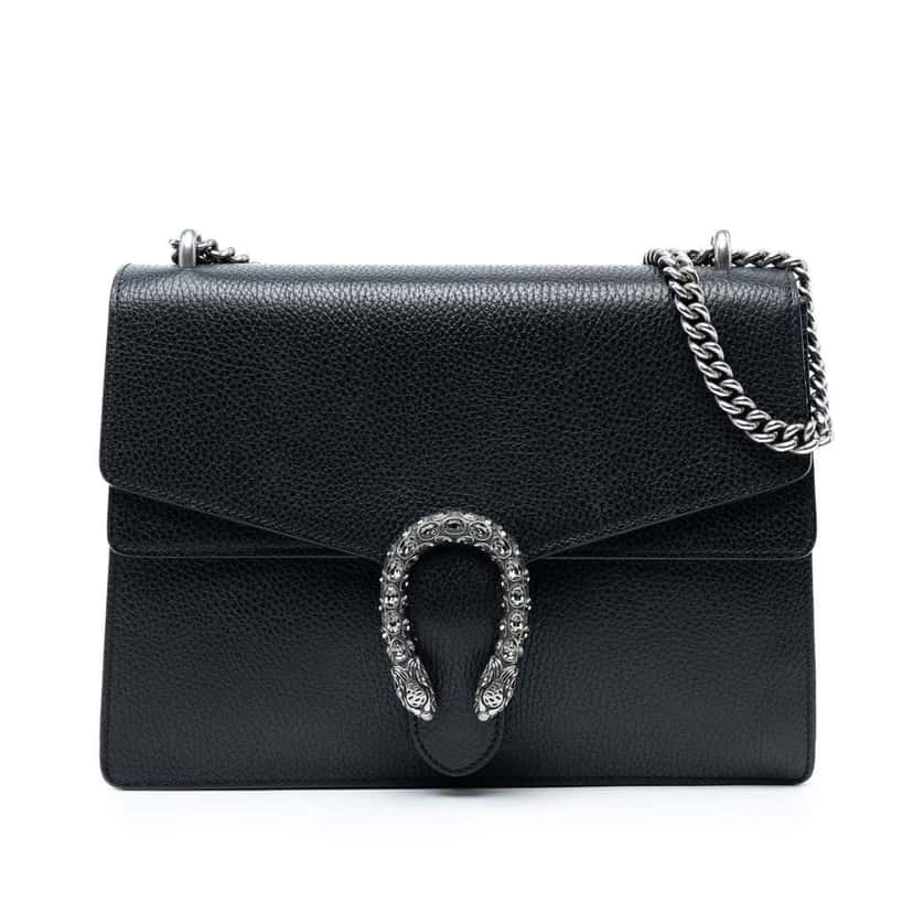 Gucci Medium Calfskin Dionysus Shoulder Bag Black Leather Good condition - Front View