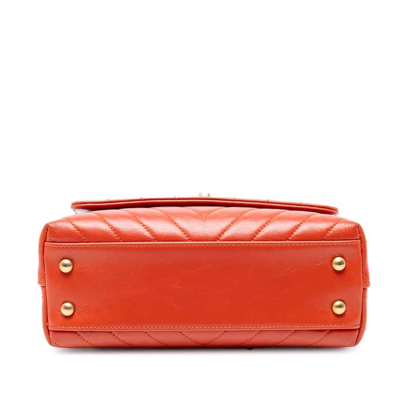 Chanel Mini Chevron Lambskin Coco Top Handle Bag Orange Leather Good condition - Inside View