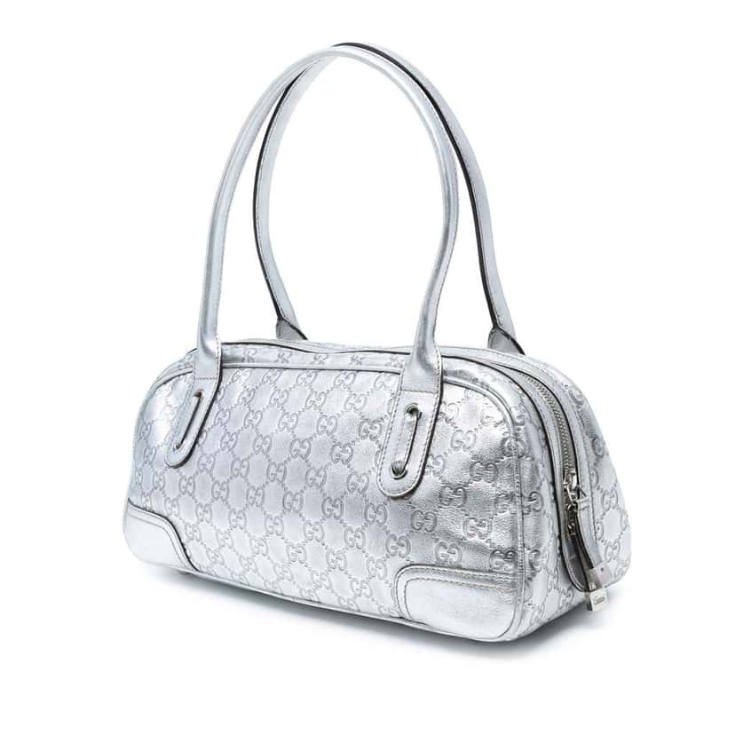 Gucci Guccissima Princy Shoulder Bag Silver Leather Good condition - Back View