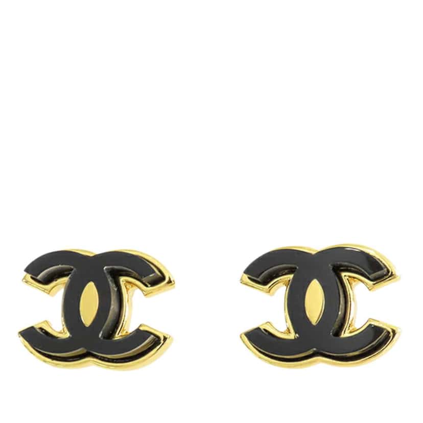 Chanel Gold Plated Enamel CC Push Back Earrings Gold Metal Good condition - Front View