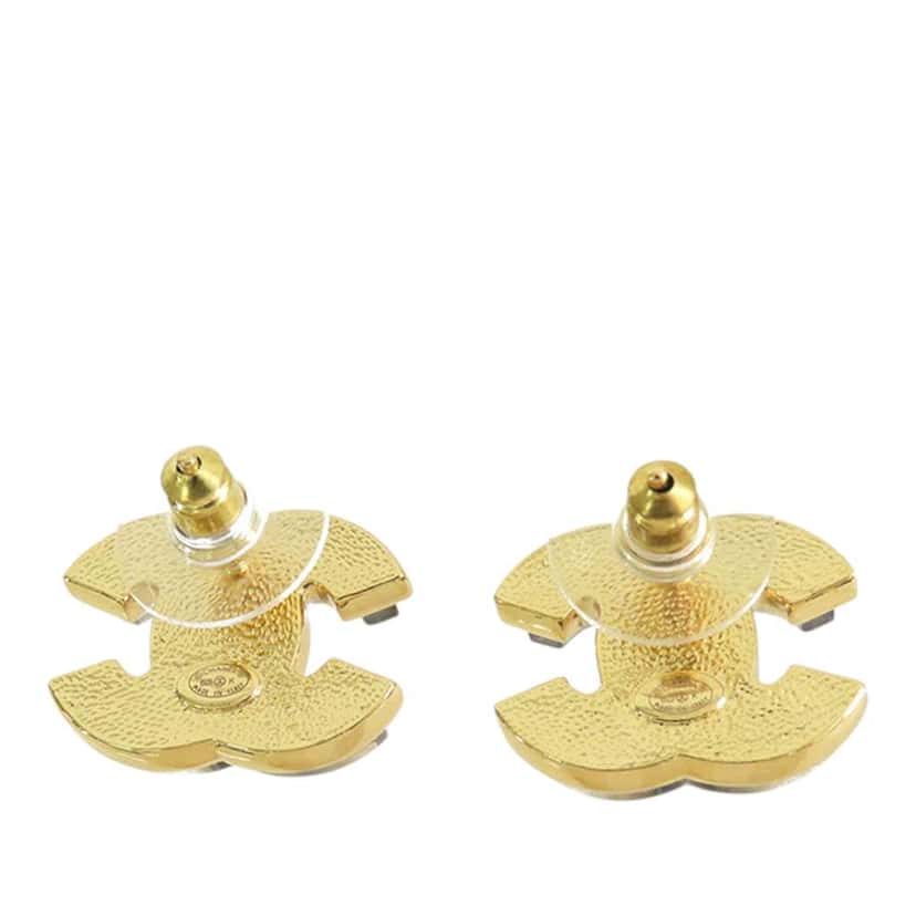Chanel Gold Plated Enamel CC Push Back Earrings Gold Metal Good condition - Back View