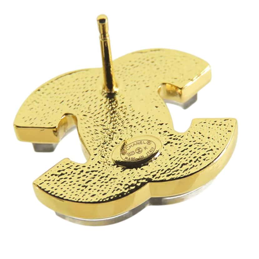 Chanel Gold Plated Enamel CC Push Back Earrings Gold Metal Good condition - Model View