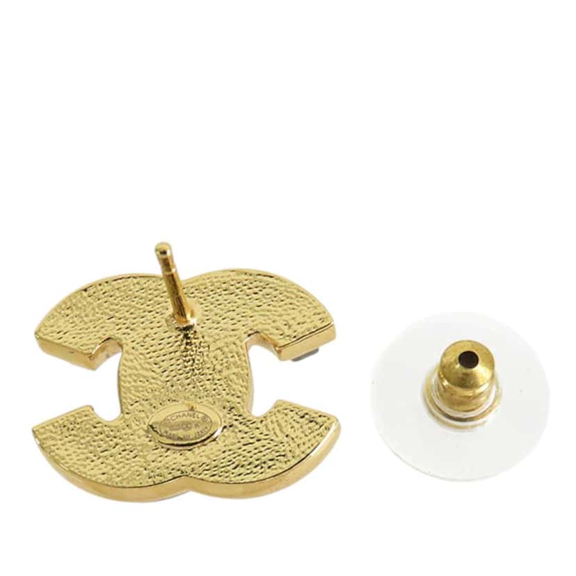Chanel Gold Plated Enamel CC Push Back Earrings Gold Metal Good condition - Box View