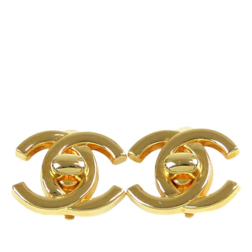 Chanel Gold Plated CC Turn Lock Clip on Earrings Gold Metal Good condition - Front View