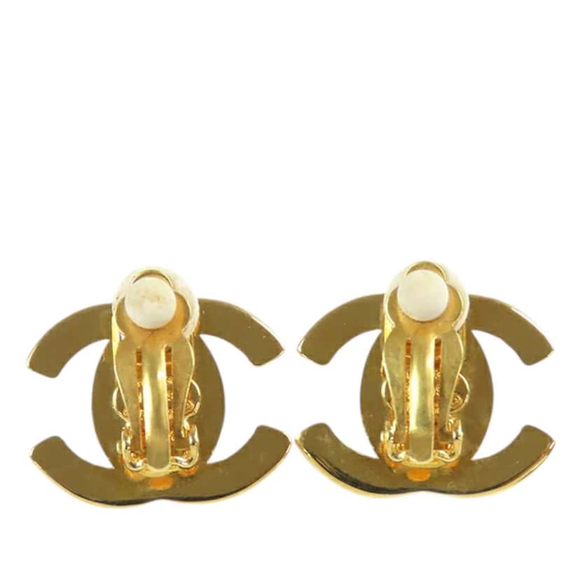 Chanel Gold Plated CC Turn Lock Clip on Earrings Gold Metal Good condition - Back View