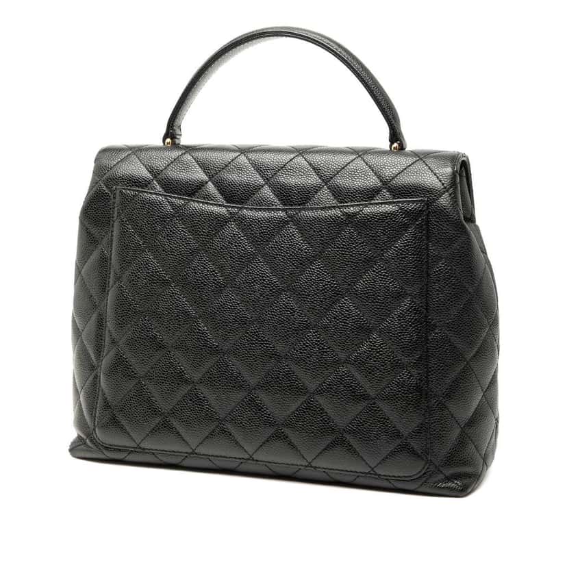 Chanel CC Quilted Caviar Kelly Top Handle Bag Black Leather Good condition - Back View