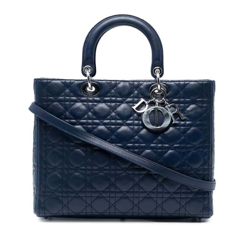 Dior Large Lambskin Cannage Lady Dior Blue Leather Very good condition - Front View