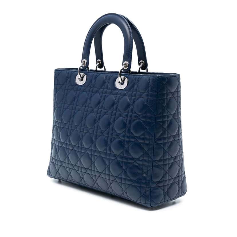 Dior Large Lambskin Cannage Lady Dior Blue Leather Very good condition - Back View