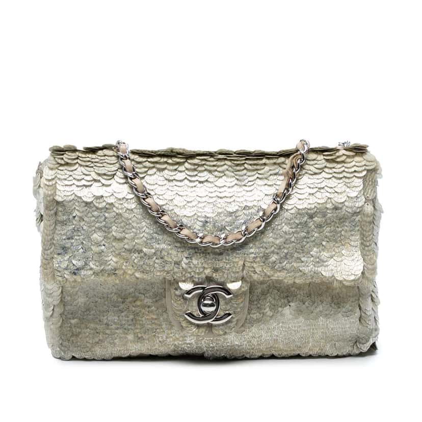Chanel Small Paillettes Sequin Single Flap Brown Polyester Good condition - Front View