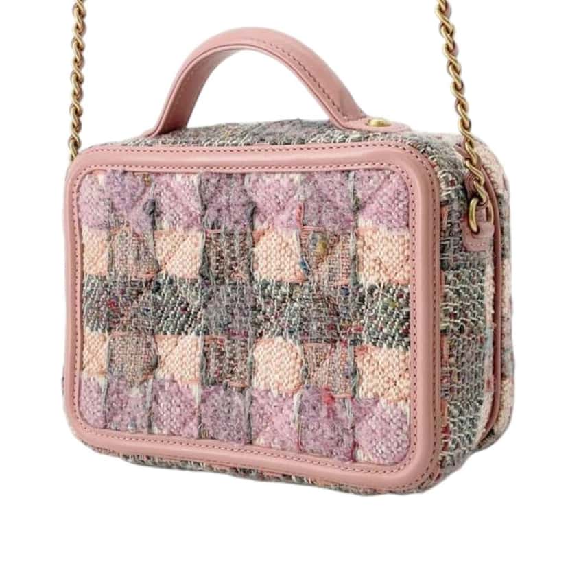 Chanel Small Tweed CC Filigree Vanity Case Pink Tweed Good condition - Back View
