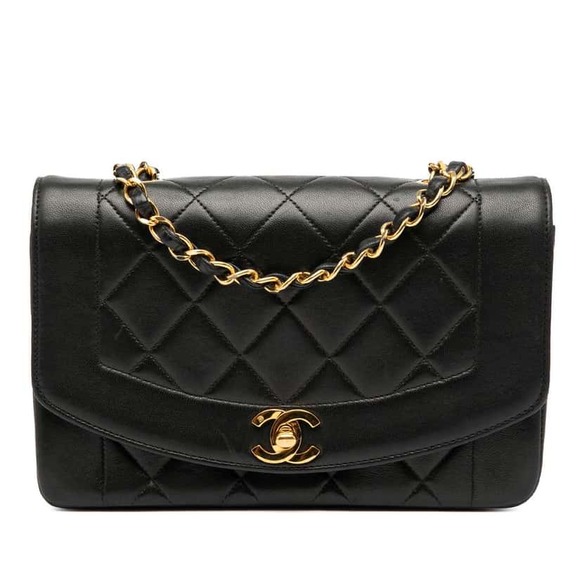 Chanel Small Lambskin Diana Flap Black Leather Good condition - Front View