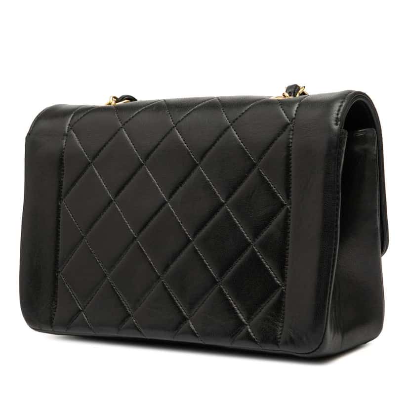 Chanel Small Lambskin Diana Flap Black Leather Good condition - Back View