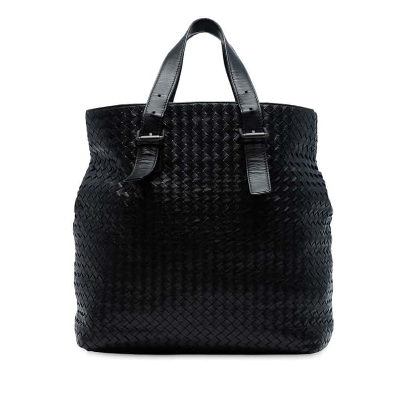 Bottega Veneta Nappa Intrecciato Belted Tote Black Leather Good condition - Front View