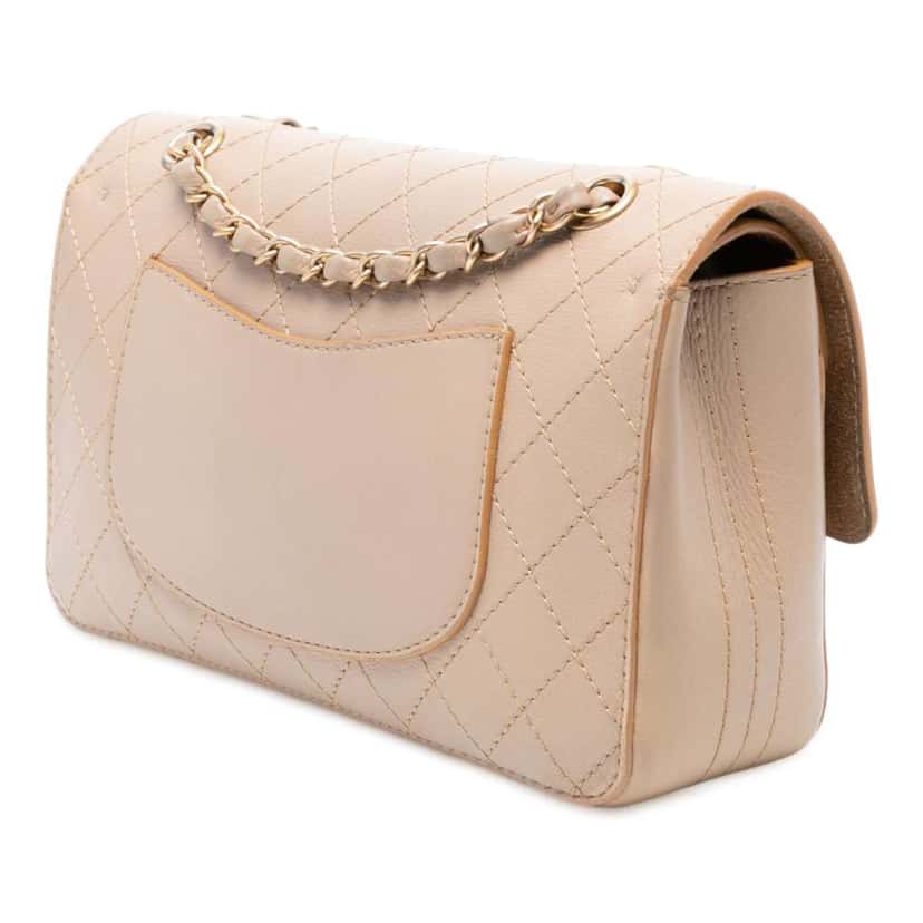 Chanel Medium Classic Calfskin Wild Stitch Double Flap Brown Leather Very good condition - Back View