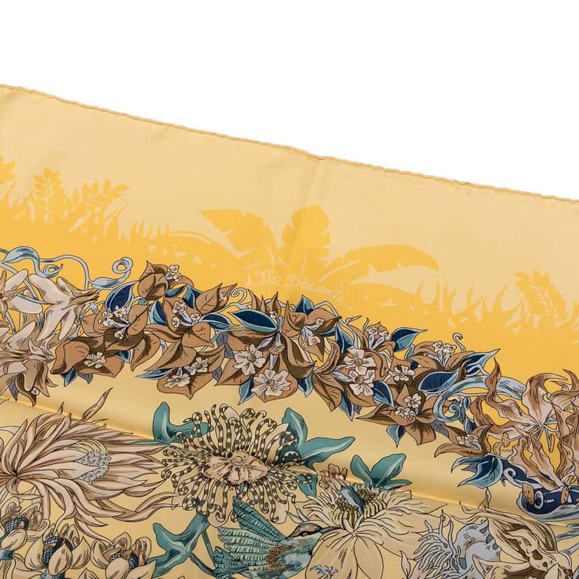 Hermès L Ile Deserte Silk Scarf Yellow Silk Good condition - Box View