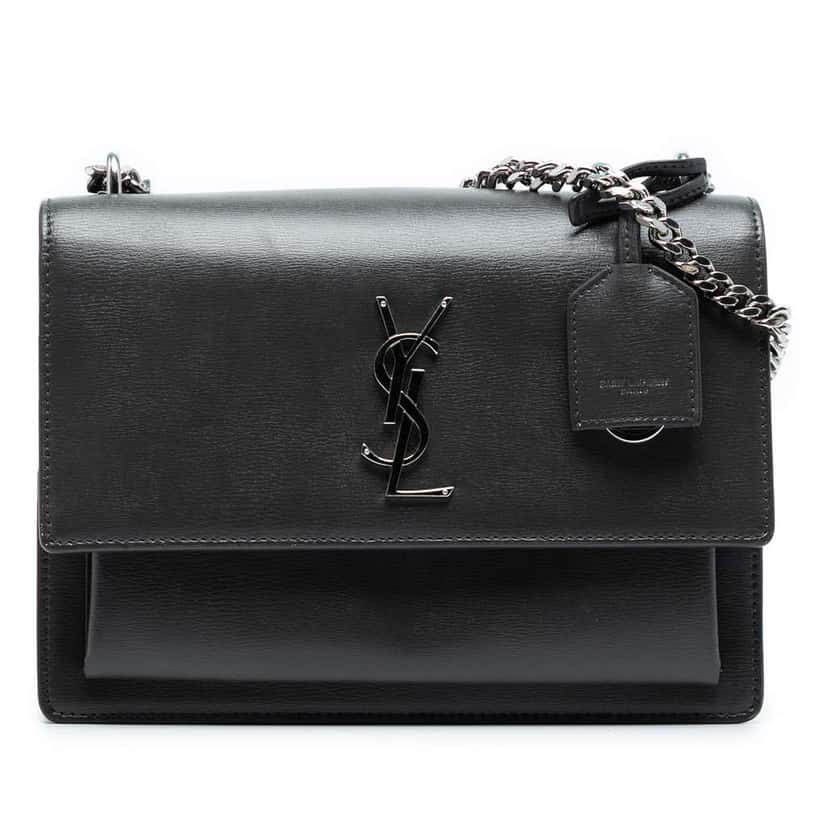 Saint Laurent Medium Smooth Leather Monogram Sunset Crossbody Black Leather Good condition - Front View