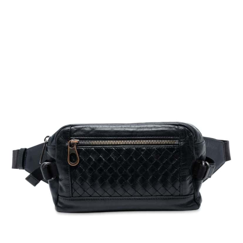 Bottega Veneta Nappa Intrecciato Belt Bag Black Leather Good condition - Front View