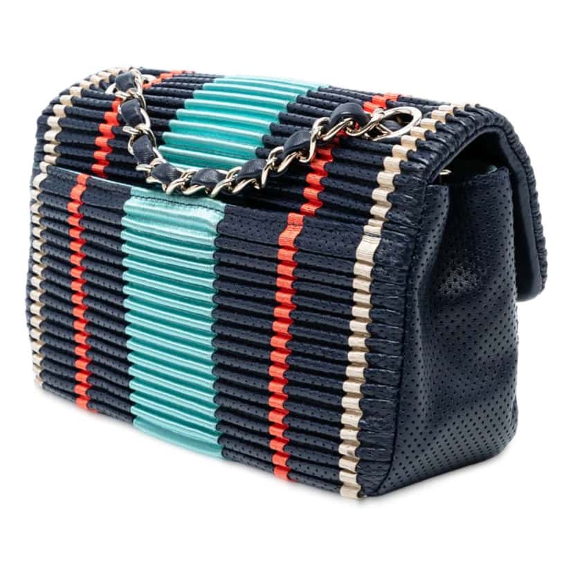 Chanel New Mini Coco Pleats Perforated Calfskin Single Flap Blue Leather Very good condition - Back View