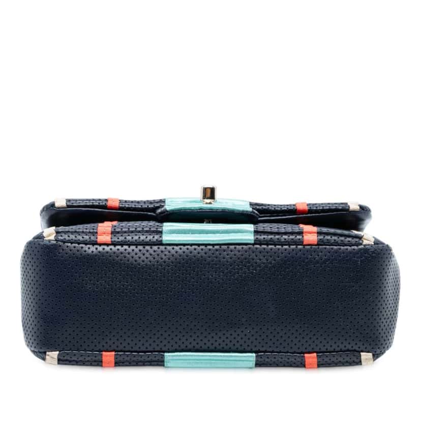 Chanel New Mini Coco Pleats Perforated Calfskin Single Flap Blue Leather Very good condition - Inside View