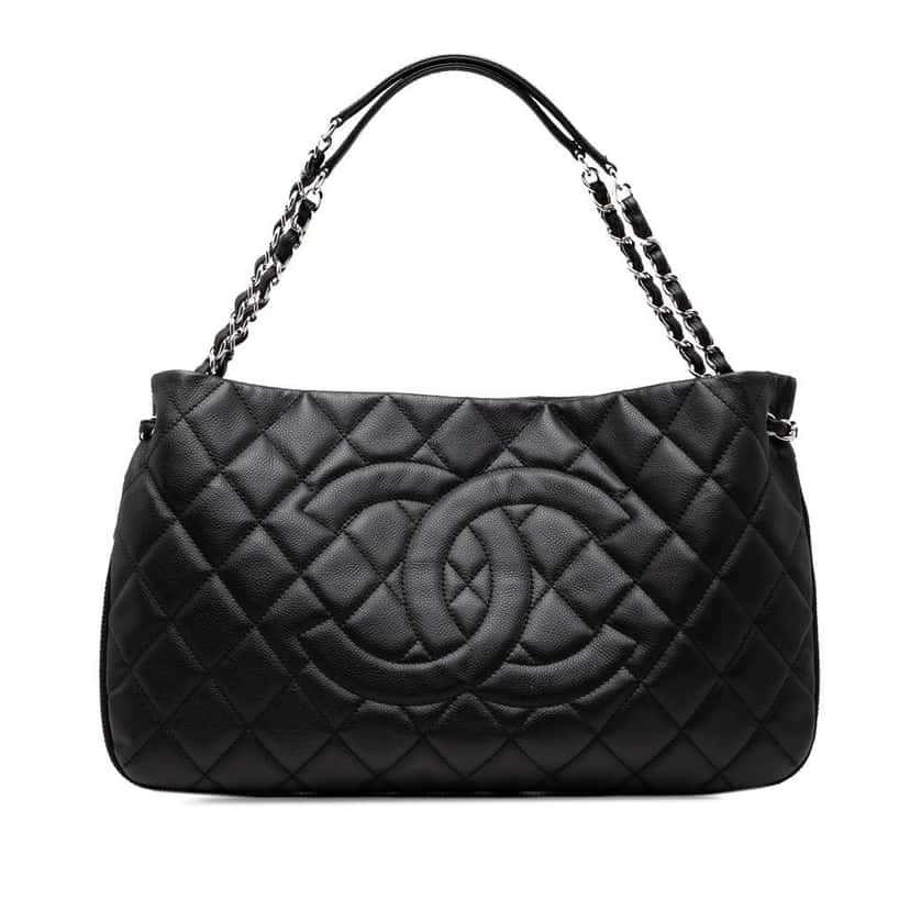 Chanel CC Quilted Caviar Expandable Tote Black Leather Good condition - Front View