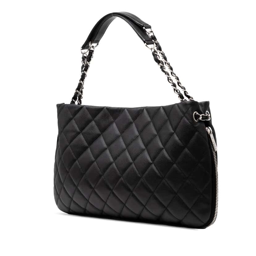 Chanel CC Quilted Caviar Expandable Tote Black Leather Good condition - Back View