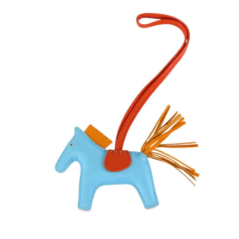 Hermès Milo Lambskin Grigri Rodeo Horse Bag Charm PM Blue Leather Good condition - Back View